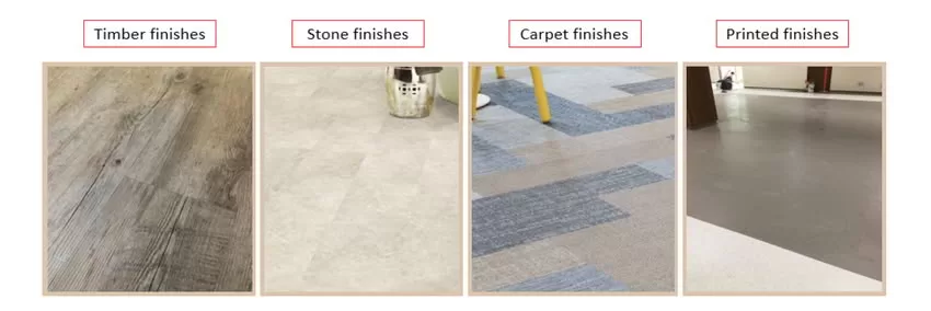 Different type of design finishes for resilient vinyl flooring