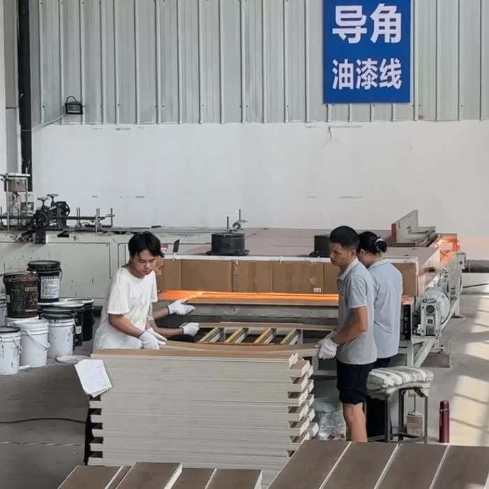In House Production line for painted bevel SPC planks at Hengdi China Factory