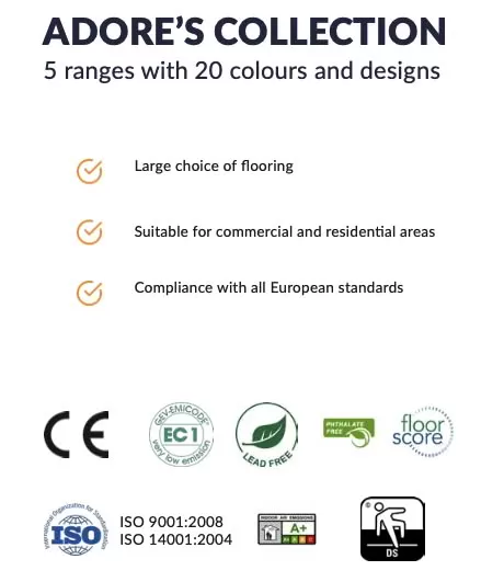Product certifications for Adore's SPC Flooring collections